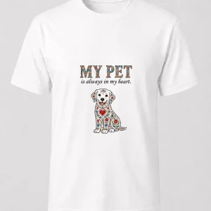 T-Shirt Premium Unissexo Branca "My Pet is always in my heart" - Dog – 100% Algodão Orgânico