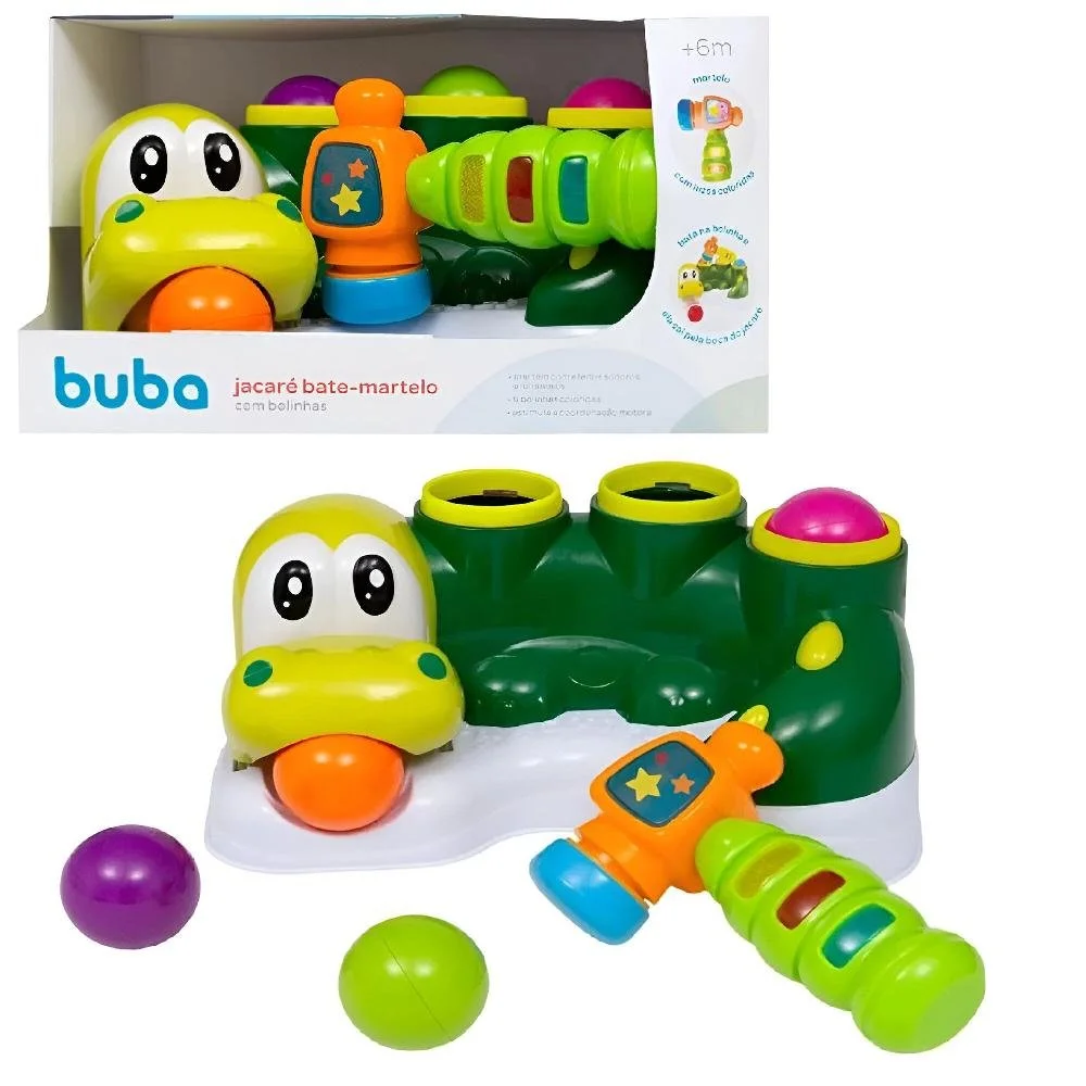 Brinquedo Para Bebe Jacare Bate Martelo Com Bolinhas Buba - Image 2