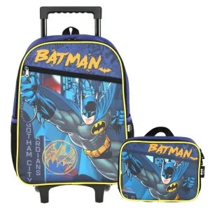 Kit Mochila De Rodinha Batman Gotham City Azul +Lancheira