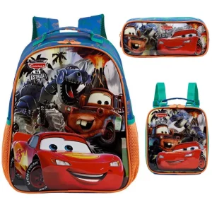 Kit Mochila Costas Carros Na Estrada +Lancheira+Estojo Duplo