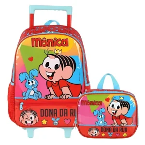 Kit Mochila De Rodinha Monica Dona Da Rua + Lancheira Luxcel
