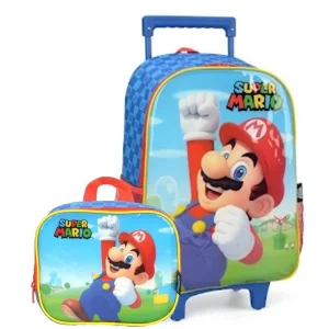 Kit Mochila de Rodinha Super Mario+Lancheira Nintendo Luxcel