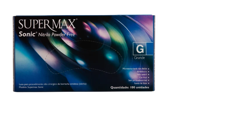 Luvas de Nitrilo Sonic - Caixa com 100 unidades - Kit com 10 caixas - Supermax