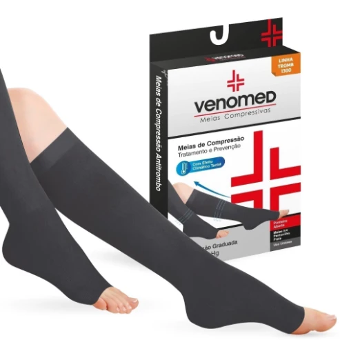 MEIAS COMPRESSÃO 20 a 30MMHG ABERTA EFEITO CLIMÁTICO 3/4 VENOMED TROMB1300 COR PRETO - MEDFORMA