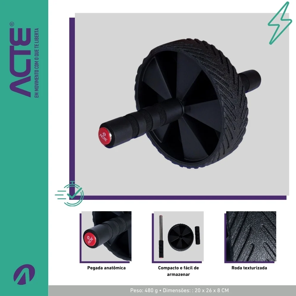 Roda Abdominal Power Preto T146 Acte Sports - Image 9